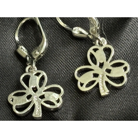 New Tara Solvar Clover Drop Dangle Earrings Silver Tone Openwork Made in Ireland - Picture 7 of 8